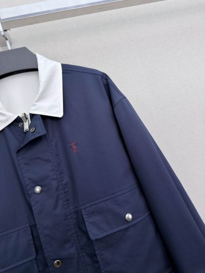 Saint Laurent Embroidered Button-Front Jacket in Navy and White