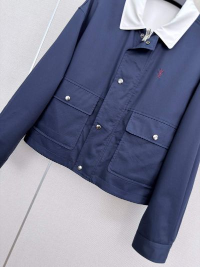 Saint Laurent Embroidered Button-Front Jacket in Navy and White