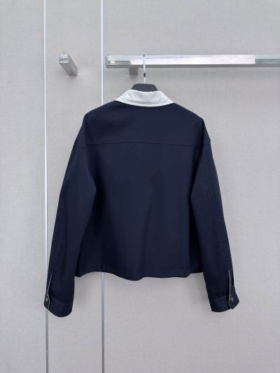 Saint Laurent Embroidered Button-Front Jacket in Navy and White