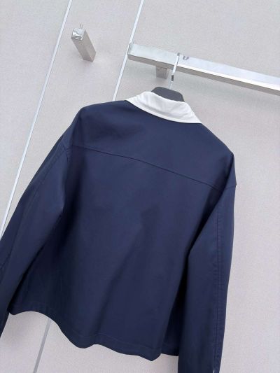 Saint Laurent Embroidered Button-Front Jacket in Navy and White
