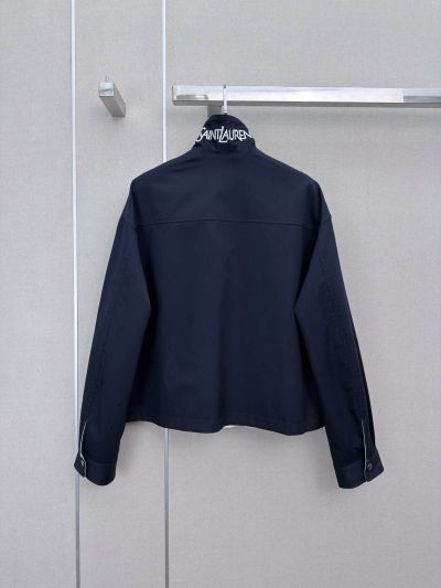 Saint Laurent Embroidered Button-Front Jacket in Navy and White