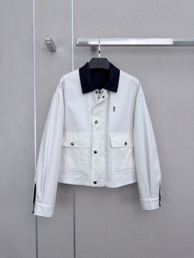 Saint Laurent Embroidered Button-Front Jacket in White
