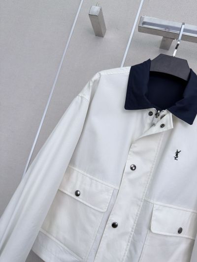 Saint Laurent Embroidered Button-Front Jacket in White