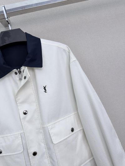 Saint Laurent Embroidered Button-Front Jacket in White