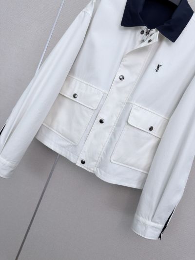 Saint Laurent Embroidered Button-Front Jacket in White