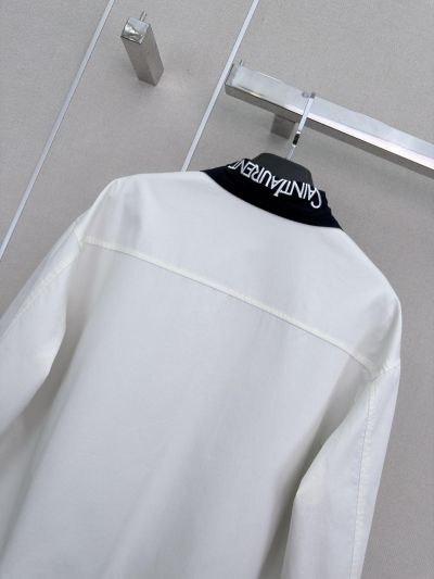 Saint Laurent Embroidered Button-Front Jacket in White
