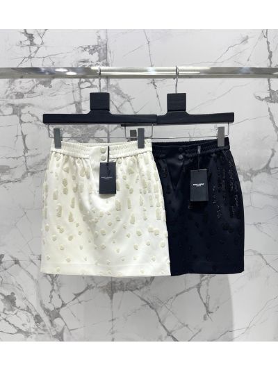 Saint Laurent Embroidered Mini Skirt in White