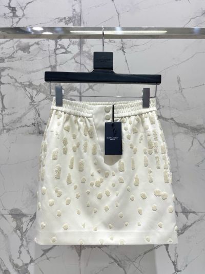Saint Laurent Embroidered Mini Skirt in White