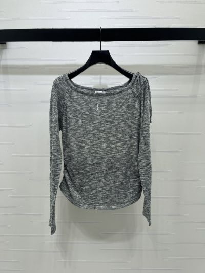 Saint Laurent Long Sleeve Embroidered Knit Top in Grey