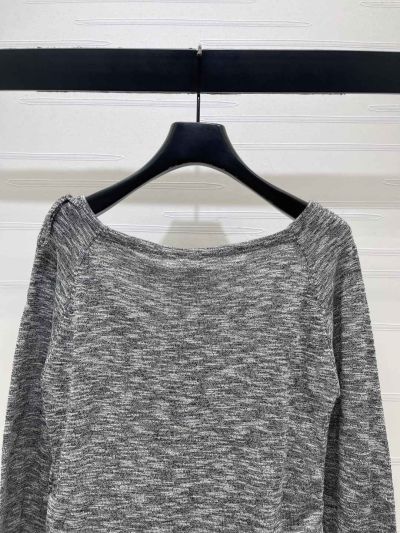 Saint Laurent Long Sleeve Embroidered Knit Top in Grey