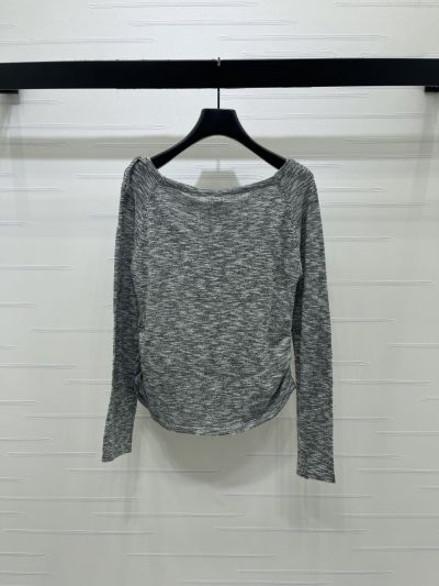 Saint Laurent Long Sleeve Embroidered Knit Top in Grey