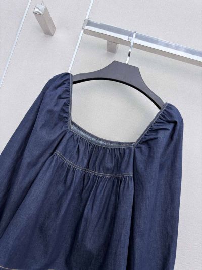 Saint Laurent Puff Sleeve Denim Top in Navy