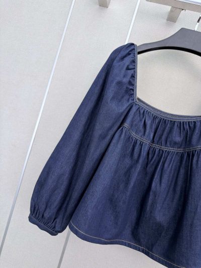 Saint Laurent Puff Sleeve Denim Top in Navy