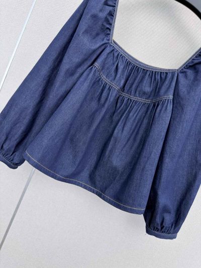 Saint Laurent Puff Sleeve Denim Top in Navy