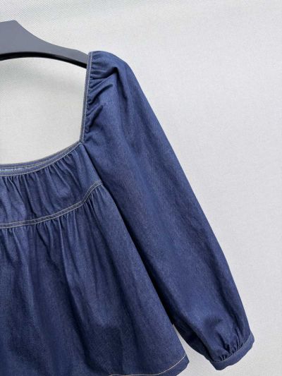Saint Laurent Puff Sleeve Denim Top in Navy