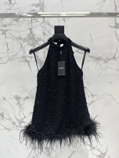 Saint Laurent Sleeveless Embroidered Top in Black