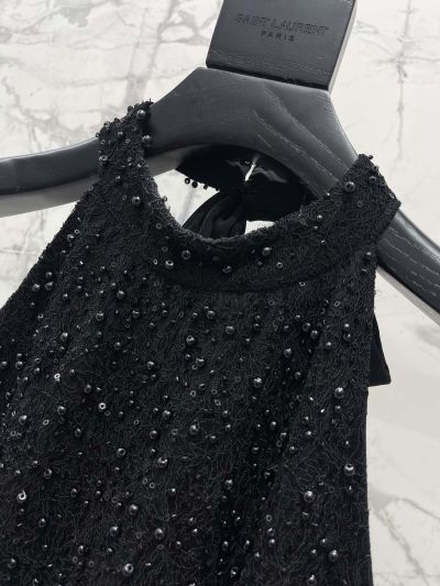Saint Laurent Sleeveless Embroidered Top in Black