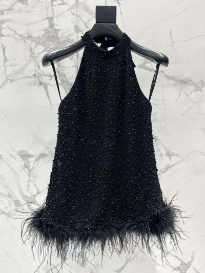 Saint Laurent Sleeveless Embroidered Top in Black