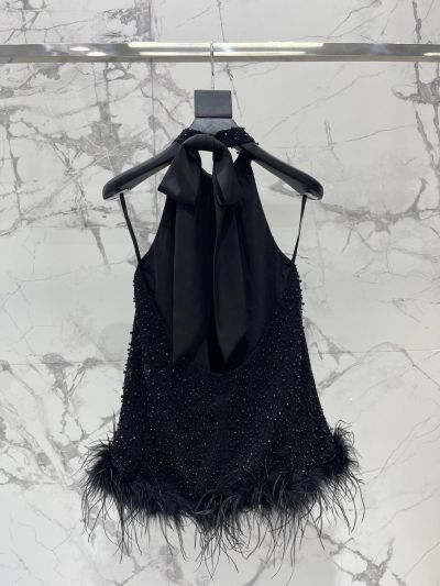 Saint Laurent Sleeveless Embroidered Top in Black