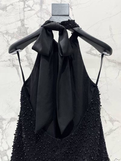 Saint Laurent Sleeveless Embroidered Top in Black