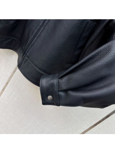 Saint Laurent Turn-Down Collar Lambskin Jacket in Navy