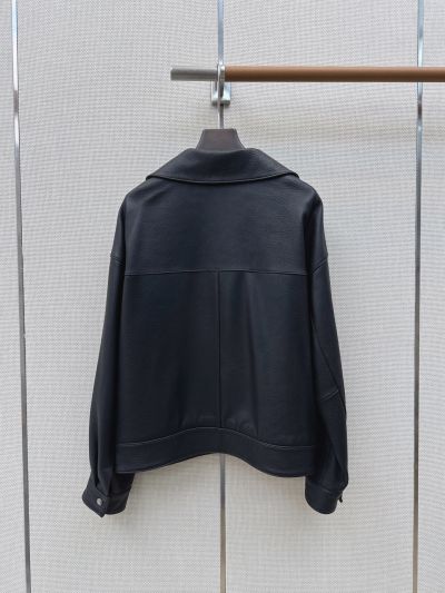 Saint Laurent Turn-Down Collar Lambskin Jacket in Navy