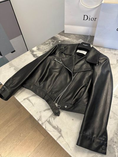 Saint Laurent Turn-Down Collar Zip-Up Jacket in Black