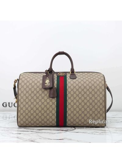 Gucci Savoy Large Duffle Bag 834458 in Beige/Brown and Dark Brown with Green-Red Web