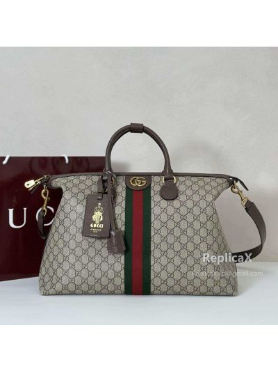 Gucci Savoy Medium Duffle Bag 834469 in Beige and Dark Brown