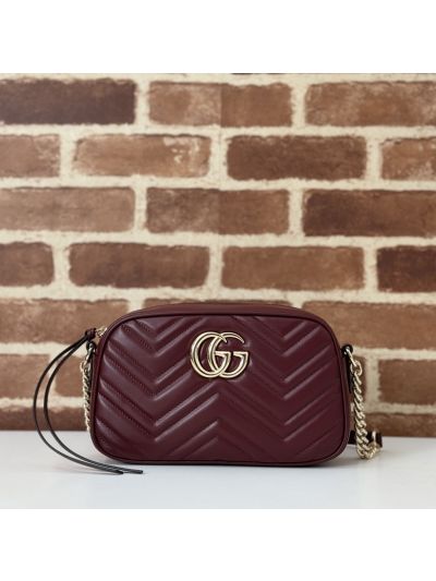 Gucci GG Marmont Small Shoulder Crossbody Bag 447632 in Dark Red Diagonal Matelasse Leather