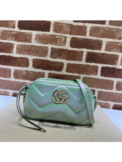 Gucci GG Marmont Small Shoulder Crossbody Bag 447632 in Green Diagonal Matelasse Leather