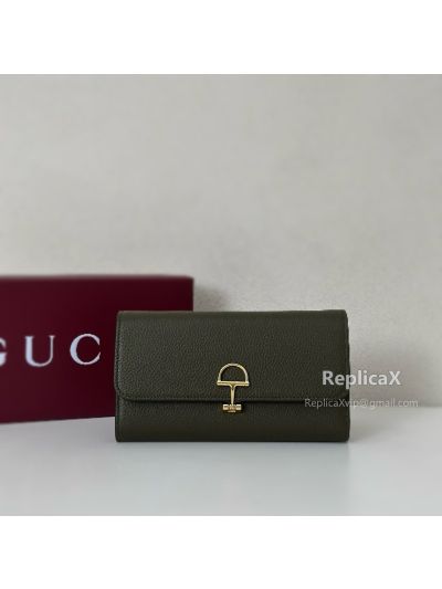 Gucci Softbit Continental Wallet 828147 in Dark Olive Green