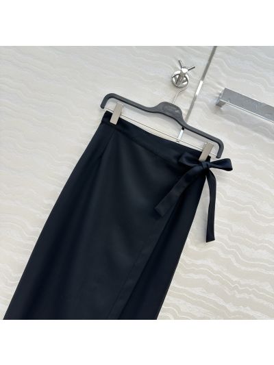 The Row Belted Bow Skirt in Navy