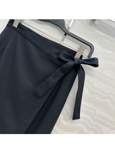 The Row Belted Bow Skirt in Navy