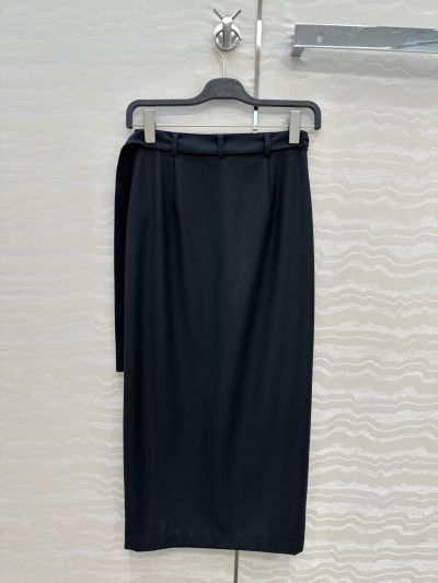 The Row Belted Bow Skirt in Navy