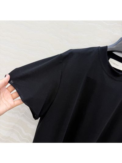 The Row Crew Neck Flutter Sleeve T-Shirt in Black