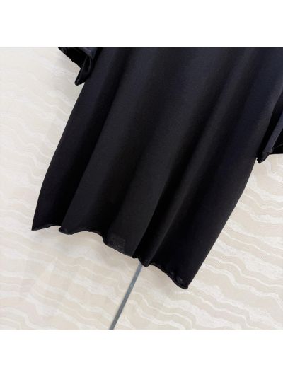 The Row Crew Neck Flutter Sleeve T-Shirt in Black