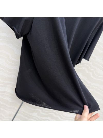 The Row Crew Neck Flutter Sleeve T-Shirt in Black