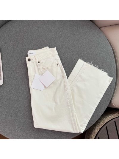 The Row Denim Fringe Pants in White