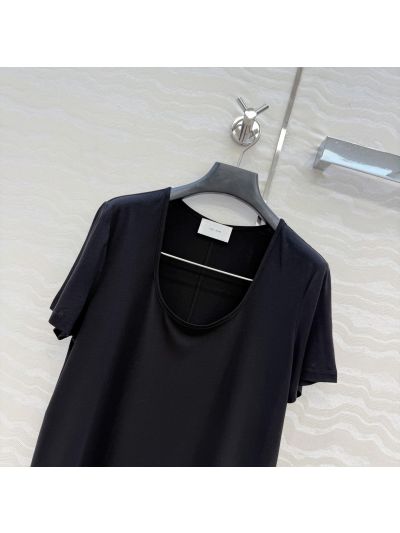 The Row Short Sleeve Square Neck T-Shirt in Black