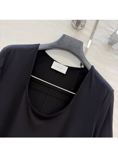 The Row Short Sleeve Square Neck T-Shirt in Black