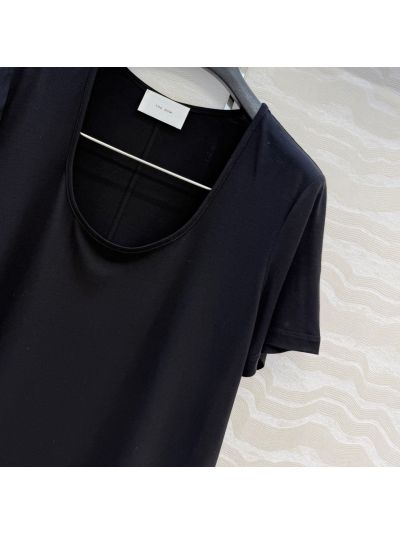 The Row Short Sleeve Square Neck T-Shirt in Black