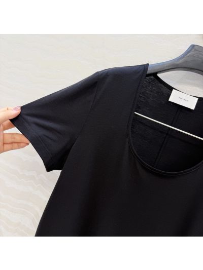 The Row Short Sleeve Square Neck T-Shirt in Black