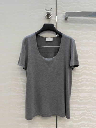 The Row Short Sleeve V-Neck T-Shirt in Grey