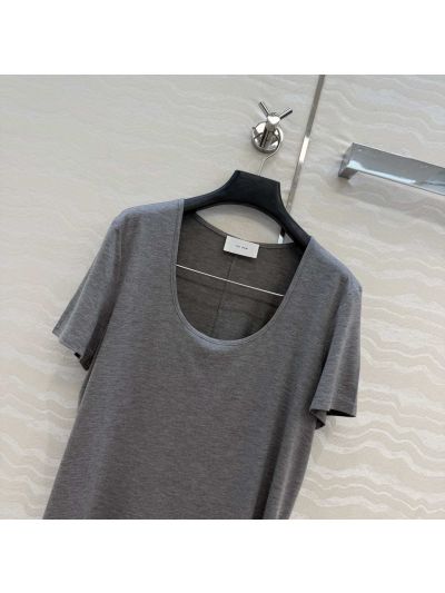 The Row Short Sleeve V-Neck T-Shirt in Grey