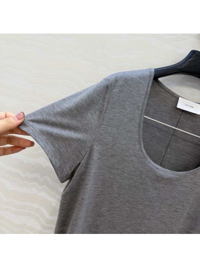 The Row Short Sleeve V-Neck T-Shirt in Grey
