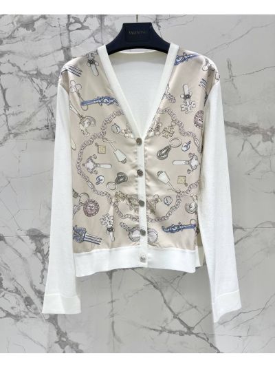 Thom Browne Button-Front Contrast-Trim Cardigan in Beige and White