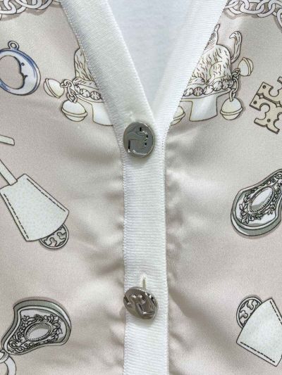 Thom Browne Button-Front Contrast-Trim Cardigan in Beige and White