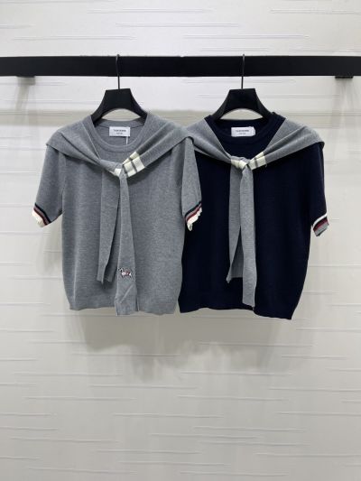 Thom Browne Crew Neck Short Sleeve Dress in Grey and Navy