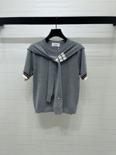 Thom Browne Crew Neck Short Sleeve Dress in Grey and Navy